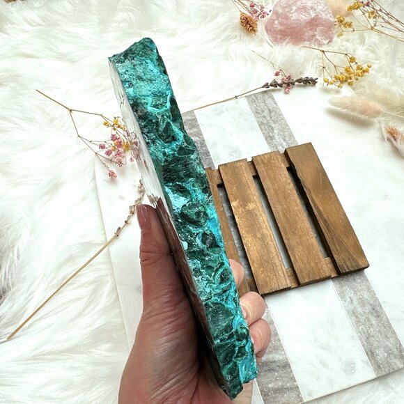 Stunning Malachite with Chrysocolla Half-Polished Slab/Specimen - Picture 3 of 6